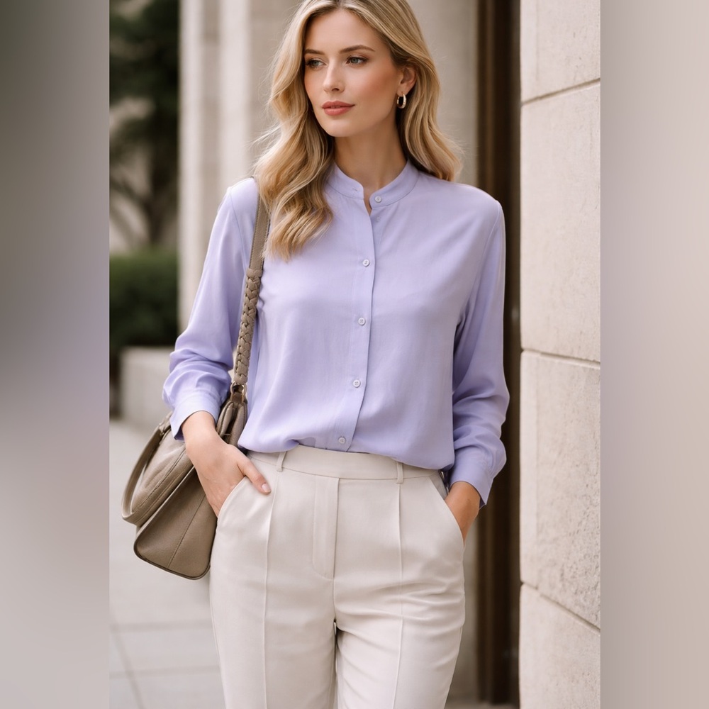 Eileen Fisher Silk Button-Front Blouse – Lavender – XS